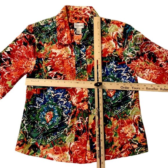 Chico’s Artsy Silk Blend Top Shacket Red WaterColor 0 (Small) Women CareerCore - Picture 4 of 15